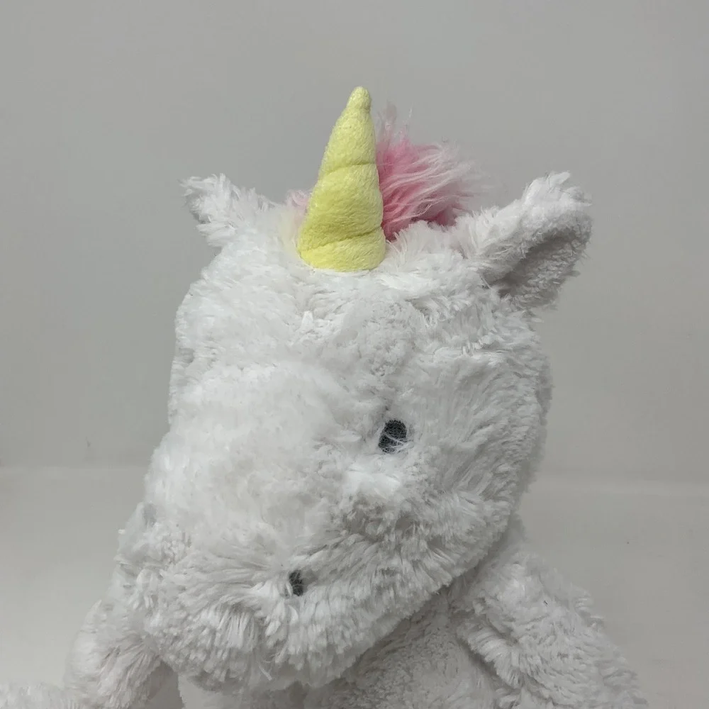 Cloud Island White Plush Unicorn Pink Mane Yellow Horn Shaggy Stuffed Animal
